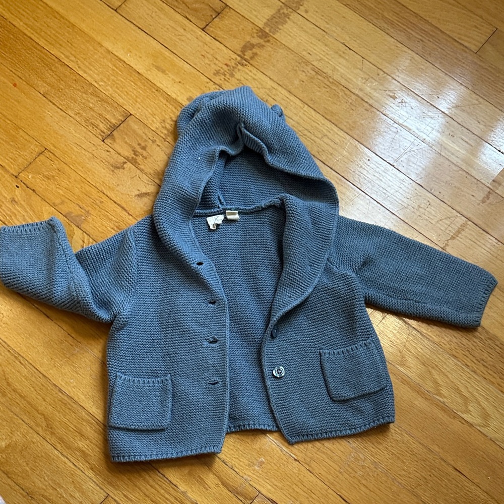 Cozy Blue Gray Hooded Cardigan